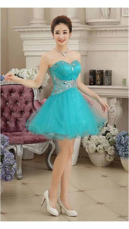 Turquoise Empire Waisted Short Prom Dresses KSP461