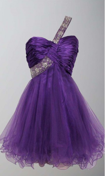 Purple Sequin One Shoulder Short Graduation Dresses KSP406