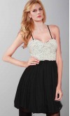 Pearl Embellishment Spaghetti Short Black Prom Dresses KSP418