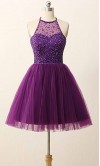 Purple Halter Beaded Short Graduation Prom Dresses KSP454