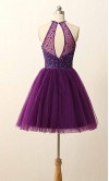 Purple Halter Beaded Short Graduation Prom Dresses KSP454