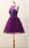 Purple Halter Beaded Short Graduation Prom Dresses KSP454