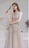 Embellished Halter Straps Long Prom Dresses With Sleeves KSP594
