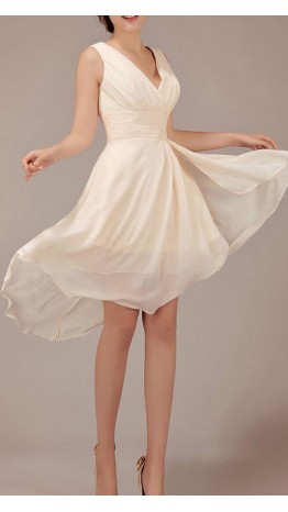 Champagne V-neck Rrregular High Low Short Prom Dresses KSP012