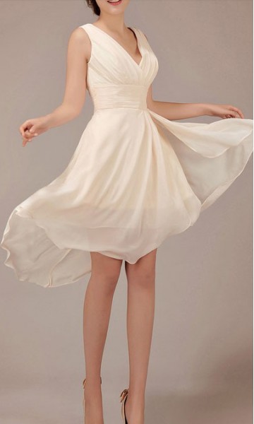 Champagne V-neck Rrregular High Low Short Prom Dresses KSP012