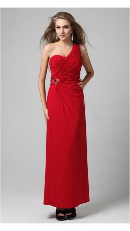 Brilliant Red One Shoulder Plicated Sequined Prom Dress KSP046
