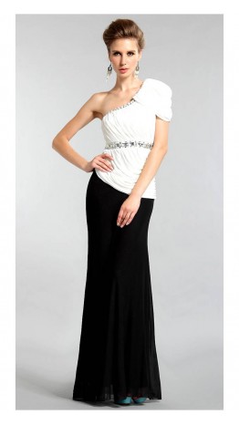 Black And White One Shoulder Straight leg Evening Gowns KSP051