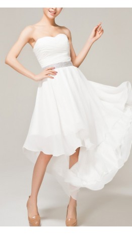 White Strapless Sweetheart Beaded High Low Homecoming KSP101