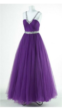 V-Neck Long Tulle Sequin Prom Dress KSP109