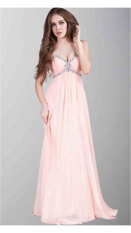Strapless Cross Beaded Long Chiffon Prom Dress KSP115