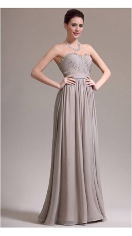Grey Elegant Strapless Long Chiffon Prom Dress KSP136