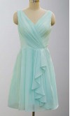Pretty Mint V-neck Ruffled Short Bridesmaid Dresses KSP138