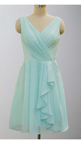 Pretty Mint V-neck Ruffled Short Bridesmaid Dresses KSP138