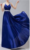 Blue Halter Neck Floor Length Satin Prom Dress KSP156