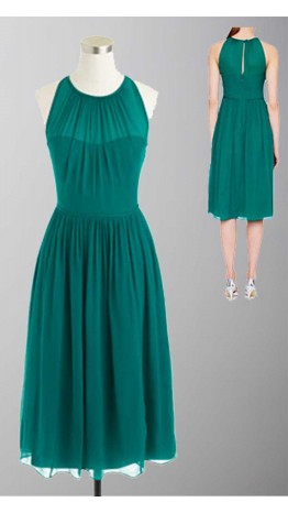 Peacock Sleek Illusion Neckline Bridesmaid Dresses KSP178