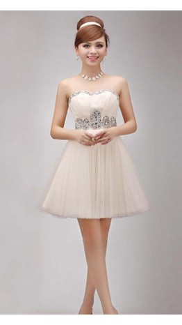 Charming Rhinestone Strapless Short Beige Party Dress KSP240