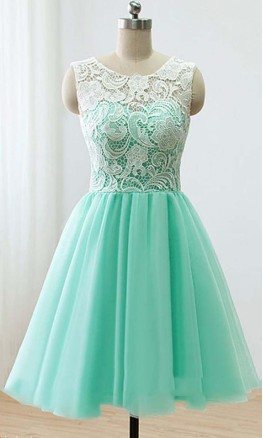 Cute White Lace Short Mint Green Grad Dresses KSP244