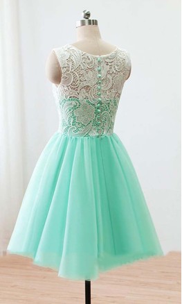 Cute White Lace Short Mint Green Grad Dresses KSP244