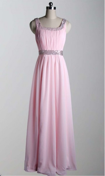 simple and cute long scoop baby pink prom dress