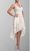 Ivory Lace V-neck High Low Bridesmaid Dresses KSP256