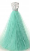 Retro Lace Covered Long Teal Princess Prom Gown KSP272