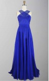 Blue Cross Strap Cut Out Back Long Prom Party Dress KSP273