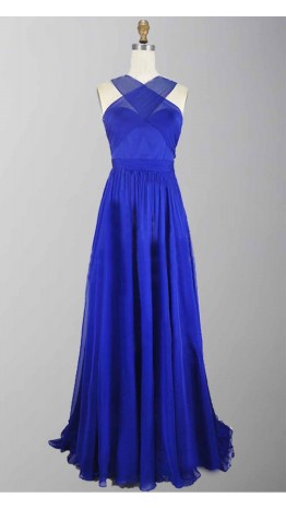 Blue Cross Strap Cut Out Back Long Prom Party Dress KSP273