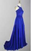 Blue Cross Strap Cut Out Back Long Prom Dress