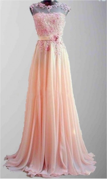 Floral Baby Pink Prom Dress Long