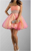 Rainbow Strapless Rhinestones Short Organza Prom Gowns KSP283