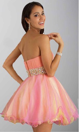 Rainbow Strapless Rhinestones Short Organza Prom Gowns KSP283