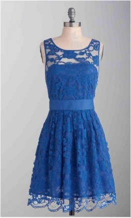Blue Lace Short Bridesmaid Dress with Sash KSP287