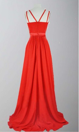 Red Long V-neck Chiffon Prom Party Dresses KSP288