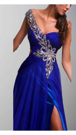 High Slit Sexy One Shoulder Cut Out Evening Dresses KSP290