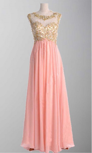 Pink Lace Flowers Embroidery Long Formal Dresses KSP293