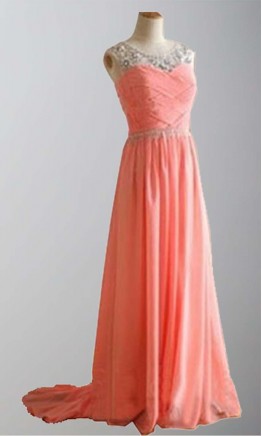 Round Lace Neckline Crossed Pleated Prom Dresses KSP298