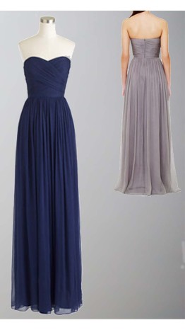 Navy Blue Sweetheart Strapless Ruched Chiffon Long Dress KSP334
