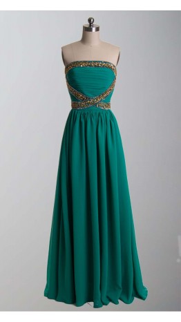 Green Strapless Golden Sequin Long Prom Dresses KSP339