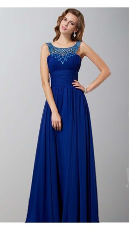 Blue Beading Round Neck Tunic Prom Dress Long KSP341