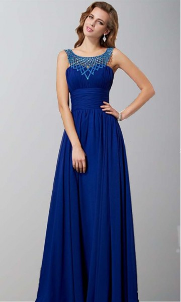 Blue Beading Round Neck Tunic Prom Dress Long KSP341