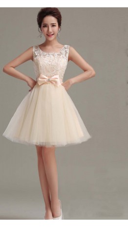 Cute Beige Retro Bow Knot Short Prom Gown KSP348