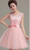 Cute Beige Retro Bow Knot Short Prom Gown