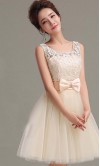 Cute Beige Retro Bow Knot Short Prom Gown