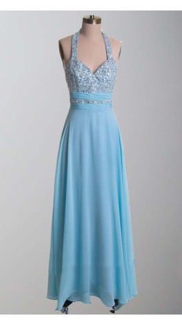 Pastel Blue Sequin Halter Long Formal Dress UK KSP349