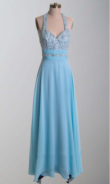 Pastel Blue Sequin Halter Long Formal Dress UK KSP349