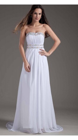 Open Back White Strapless Sequin Prom Dresses KSP355