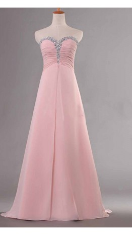 Pastel Pink Jeweled Sweetheart Layered Long Prom Dresses KSP364