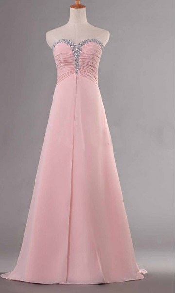 Pastel Pink Jeweled Sweetheart Layered Long Prom Dresses KSP364