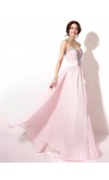 Crystal Sheer Plunge Long Pink Prom Dresses KSP367