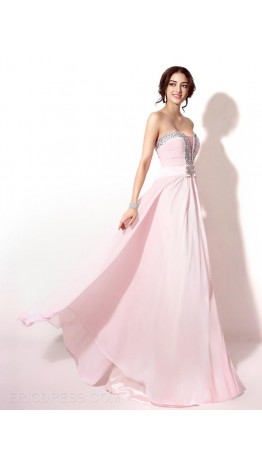 Crystal Sheer Plunge Long Pink Prom Dresses KSP367